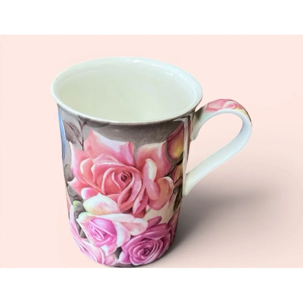 Stechcol Gracie Bone China Floral Pink Rose Coffee Mug Tea Cup 10 oz Flowers VTG